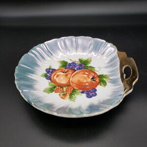 Trimont Ware Japan Blue Lusterware Fruit Bowl w/ Handle 7.75" Vintage Iridescent